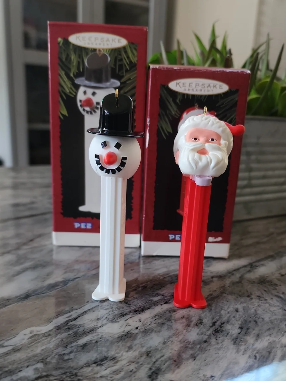 Hallmark Vintage Pez Christmas Ornaments, Santa, Snowman